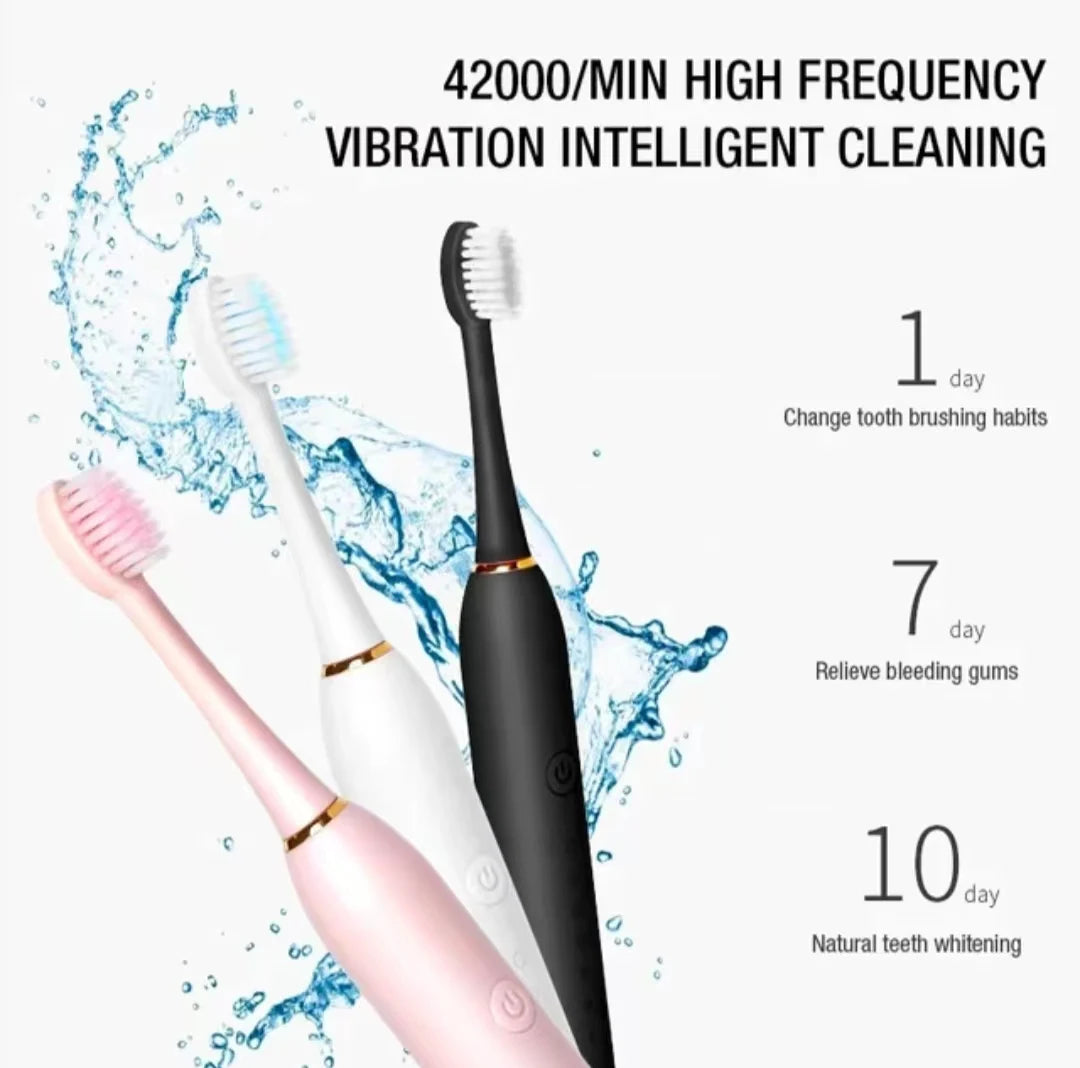 Escova de dentes elétrica sônica para adultos - Recarregável via USB, à prova d'água IPX7, com 6 modos de limpeza.