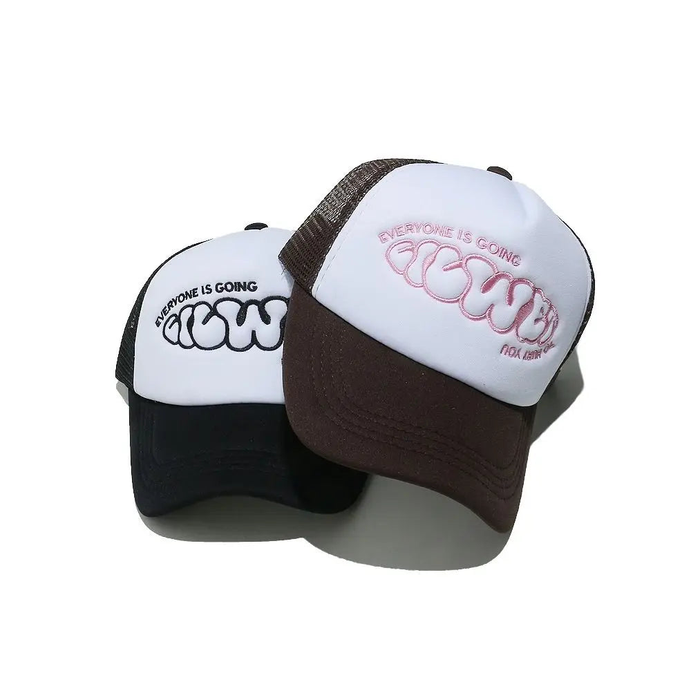 "Everyone Is Going" Letter Embroidered Trucker Cap - Breathable Hip-Hop Snapback Hat