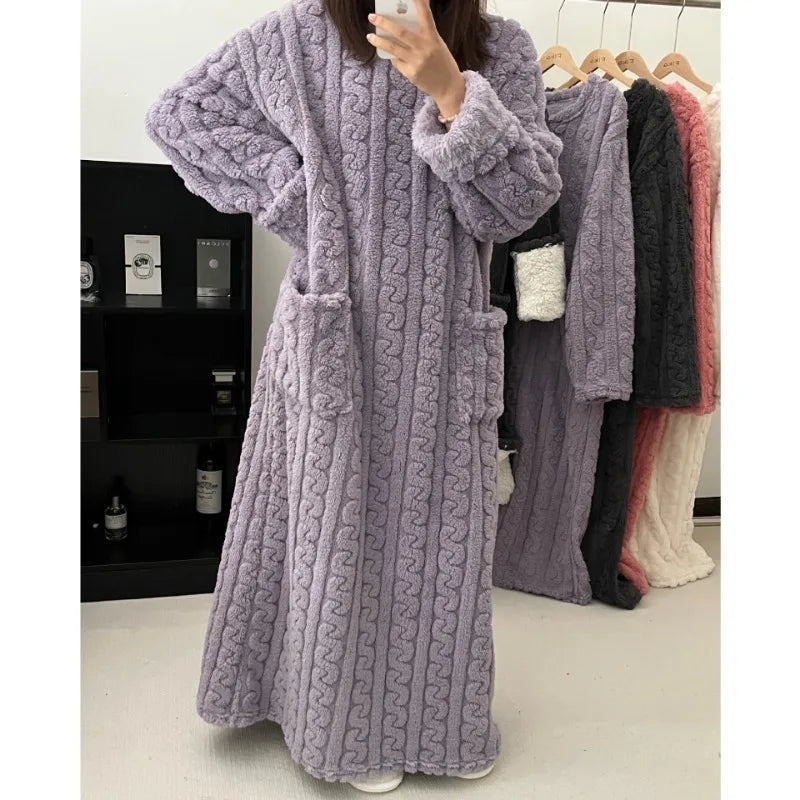 Pijama de flanela plus size – Roupa de dormir feminina em veludo coral