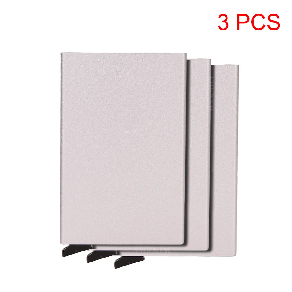 Carteira inteligente RFID, porta-cartões, fina e elegante, em metal, para homens e mulheres. Carteira minimalista com abertura automática, pequena e preta.