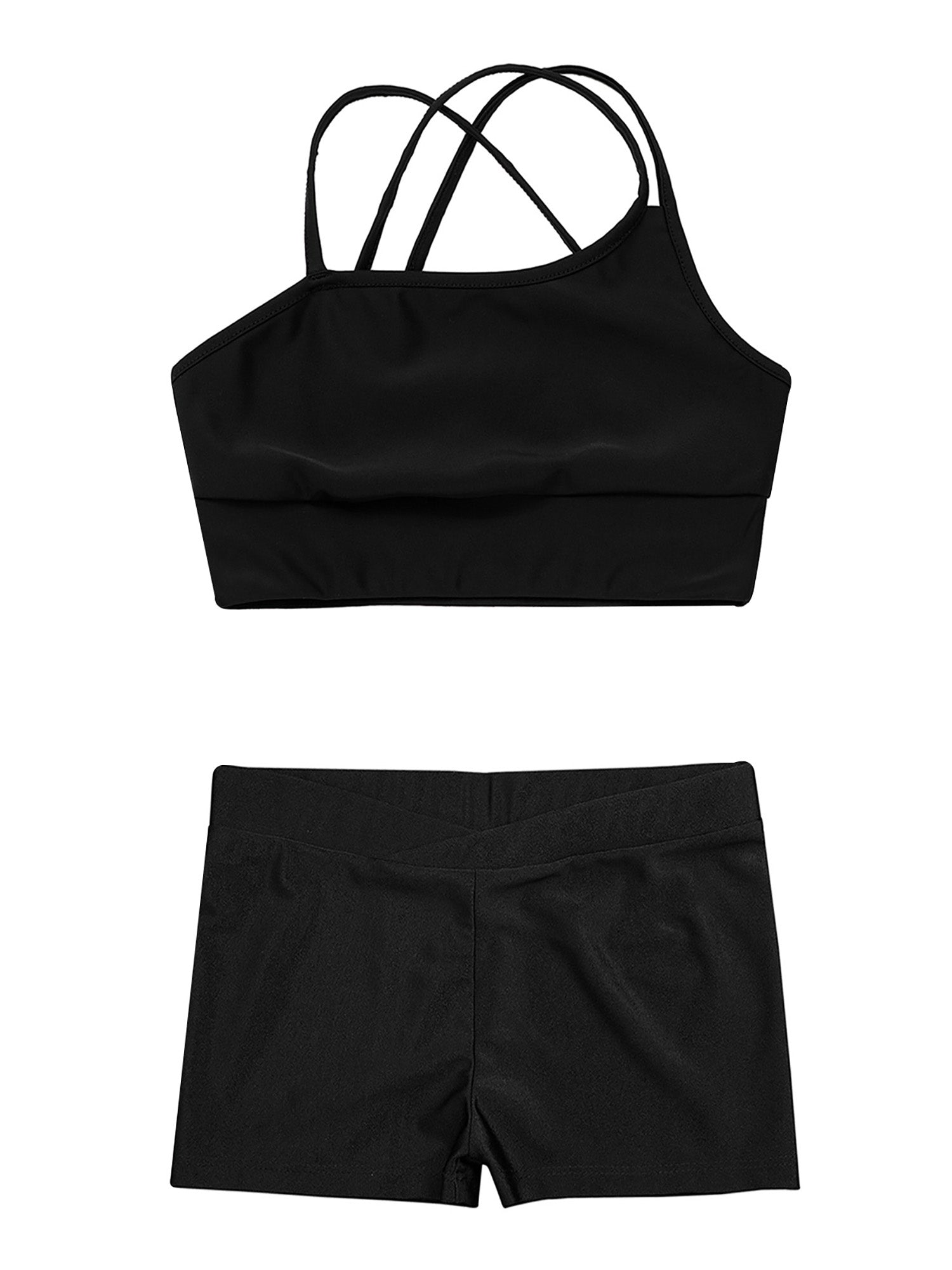 Conjunto de Top Curto e Shorts Esportivo para Meninas - Roupa Esportiva de 2 Peças para Ginástica, Dança e Treino (4-14 anos)