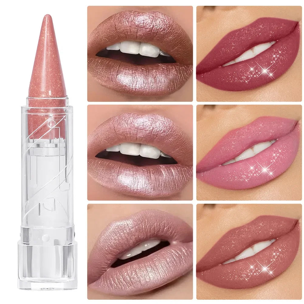 Pearlescent Brown Glitter Lipstick - Metallic Waterproof Matte Shimmer Velvet Finish