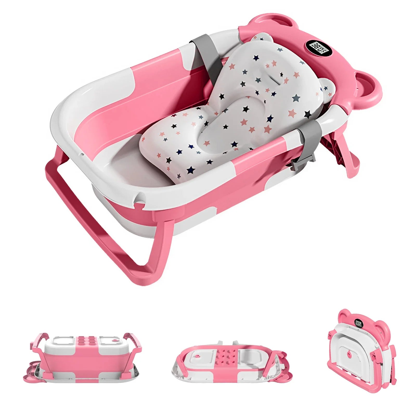 Portable Collapsible Baby Bathtub – Travel Bathtub with Thermometer & Cushion