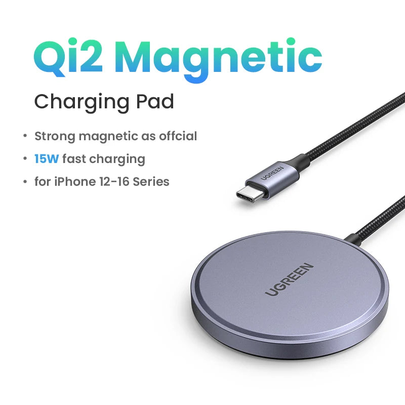 UGREEN 15W Magnetic Wireless Charger – Qi2 MagSafe Charging Pad for iPhone 16 & 17 Pro Max