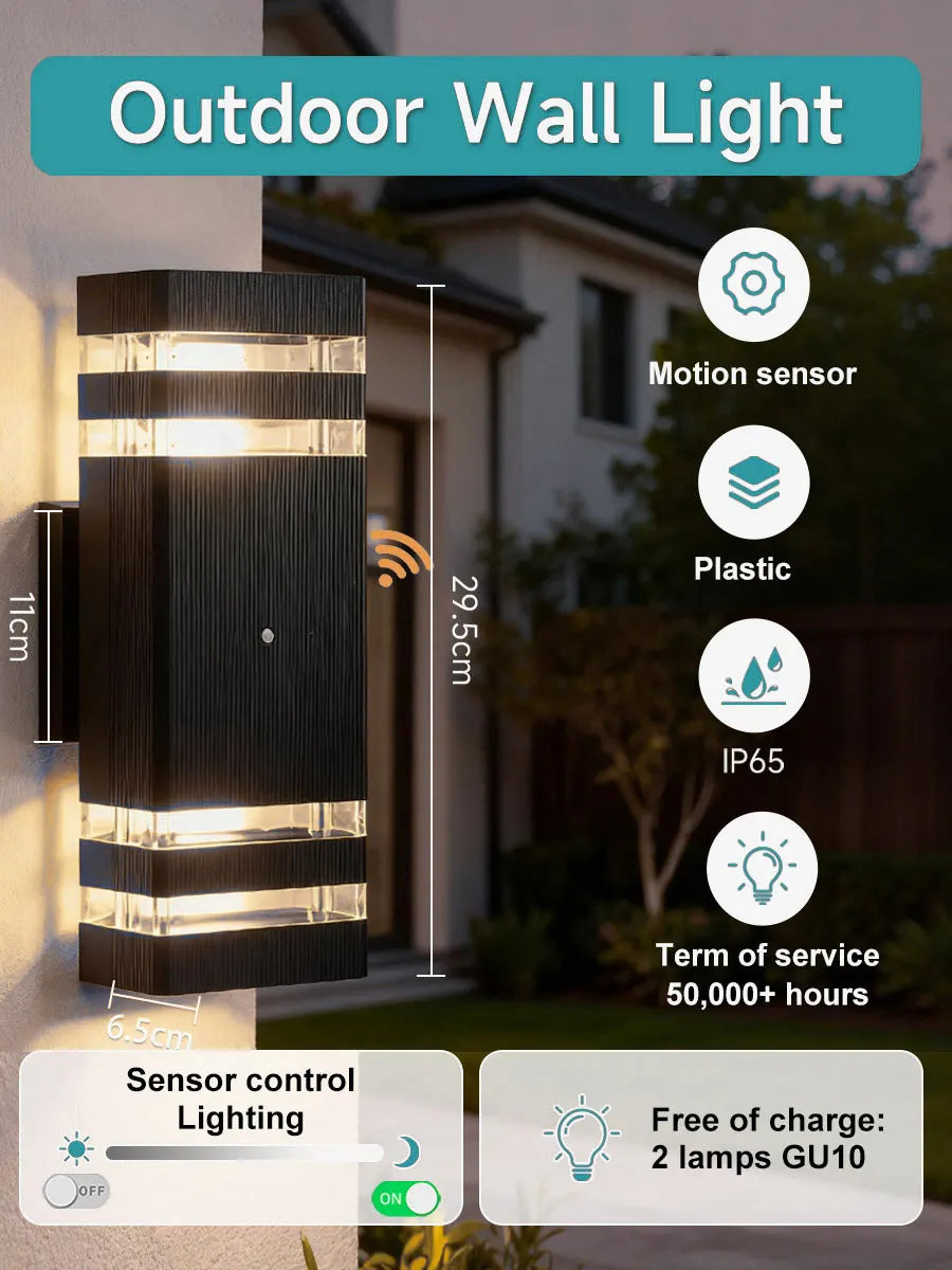 Luminária de parede LED inteligente com sensor de movimento - Luminária externa à prova d'água para varanda e jardim (110V-220V)
