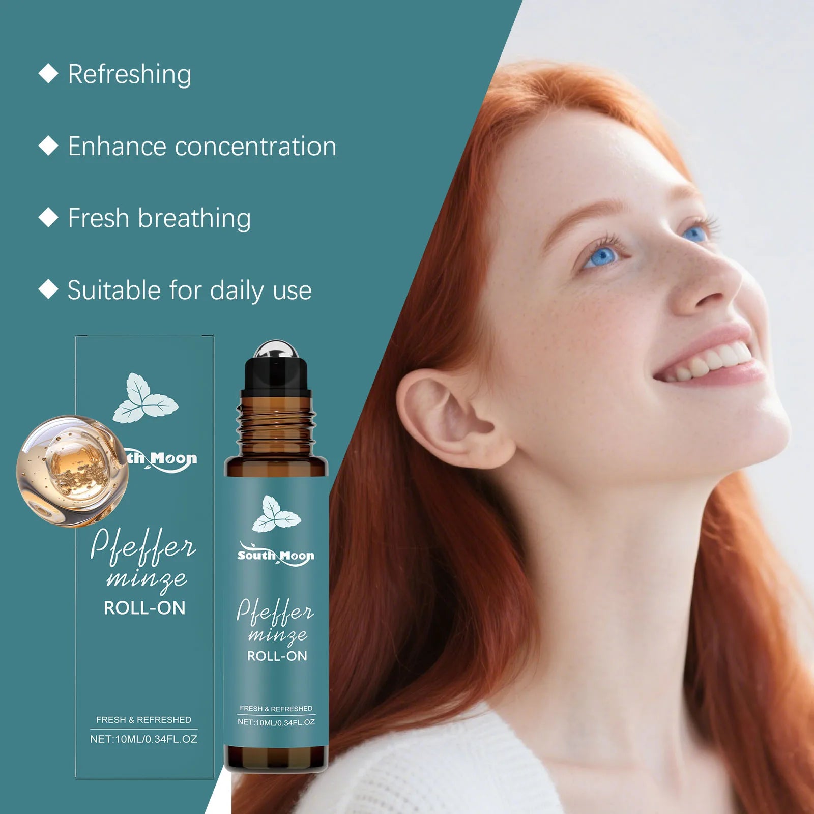 Roll-on de óleo essencial de hortelã-pimenta - Aromaterapia portátil e refrescante para relaxamento e massagem.