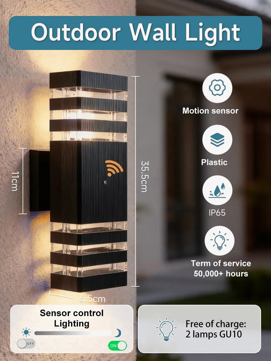 Luminária de parede LED inteligente com sensor de movimento - Luminária externa à prova d'água para varanda e jardim (110V-220V)