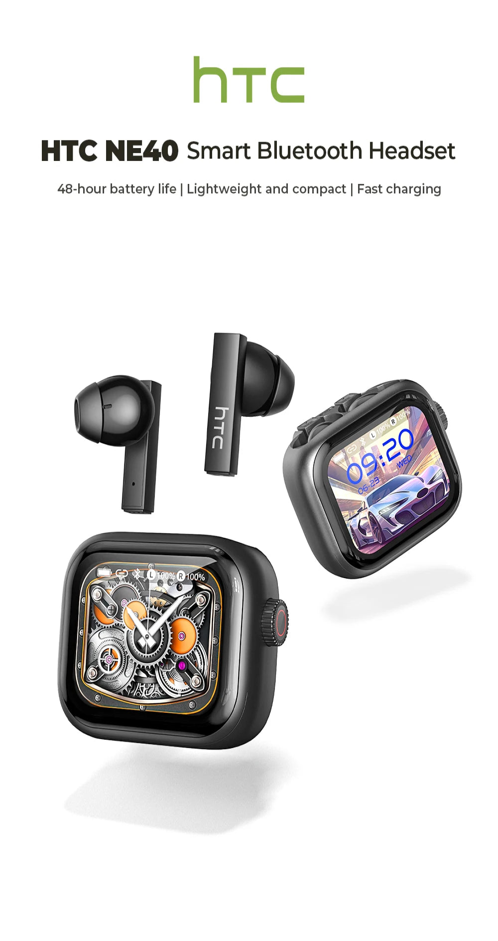 Fones de Ouvido Bluetooth HTC com Tradutor IA e Legendas HD - TWS Esportivo Sem Fio