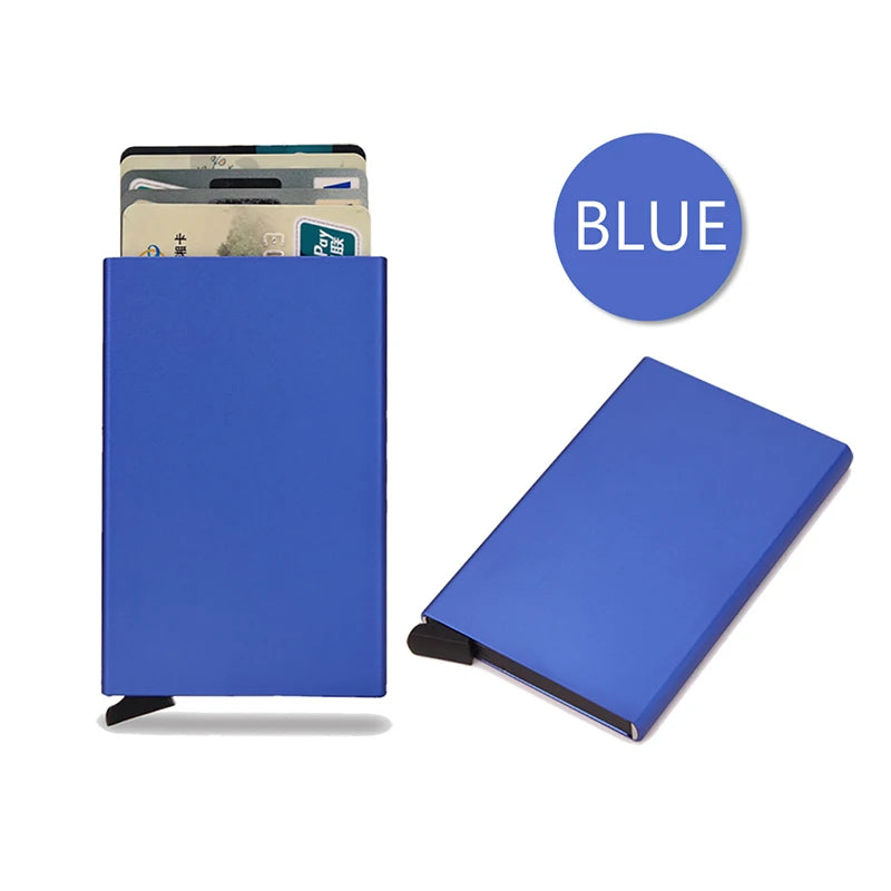 Carteira inteligente RFID, porta-cartões, fina e elegante, em metal, para homens e mulheres. Carteira minimalista com abertura automática, pequena e preta.