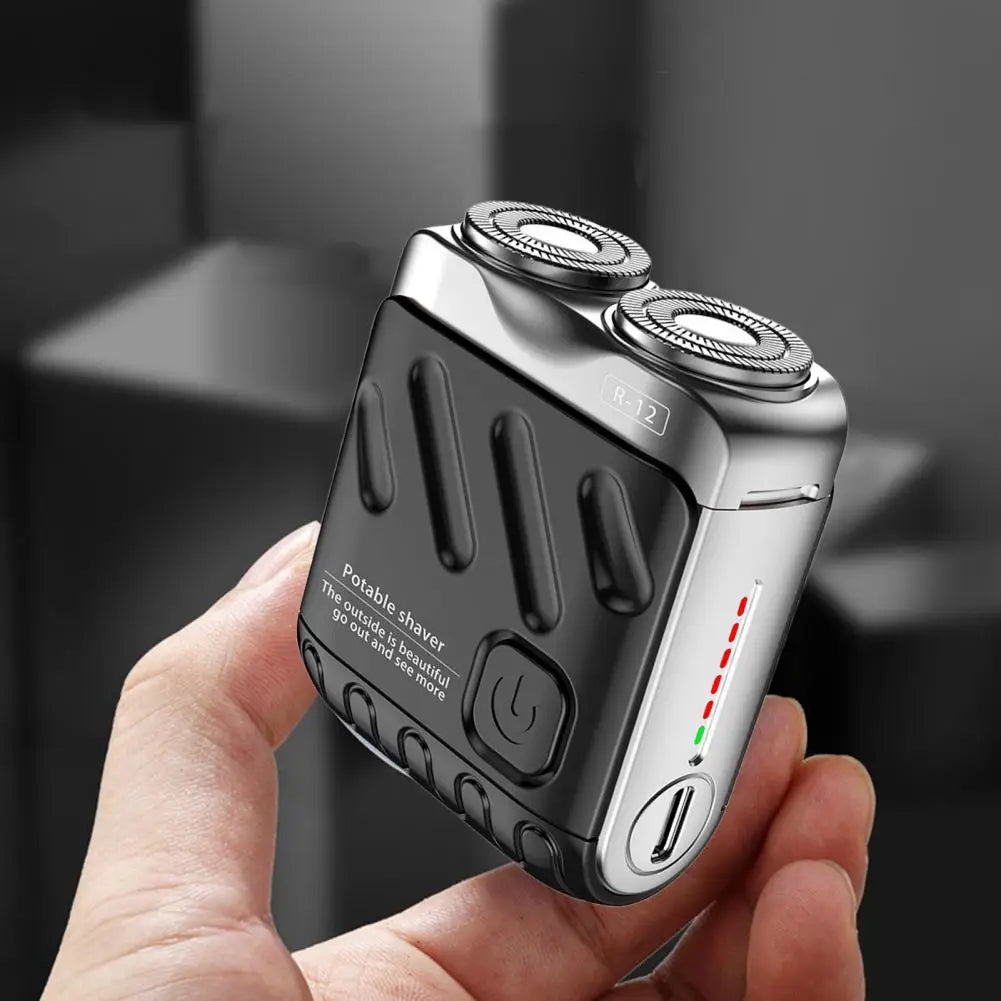 Barbeador Elétrico Portátil de Duas Cabeças - Barbeador Rotativo Recarregável USB-C à Prova D'Água para Homens
