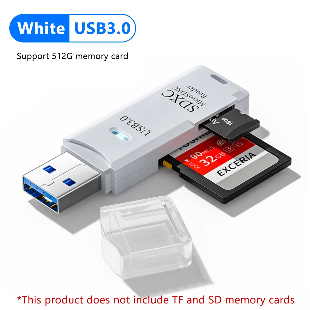 Leitor de cartão USB 3.0 2 em 1, leitor de cartão Micro TF SD, adaptador USB, leitor de cartão de alta velocidade, leitor de cartão de memória TF para acessórios de PC e laptop.