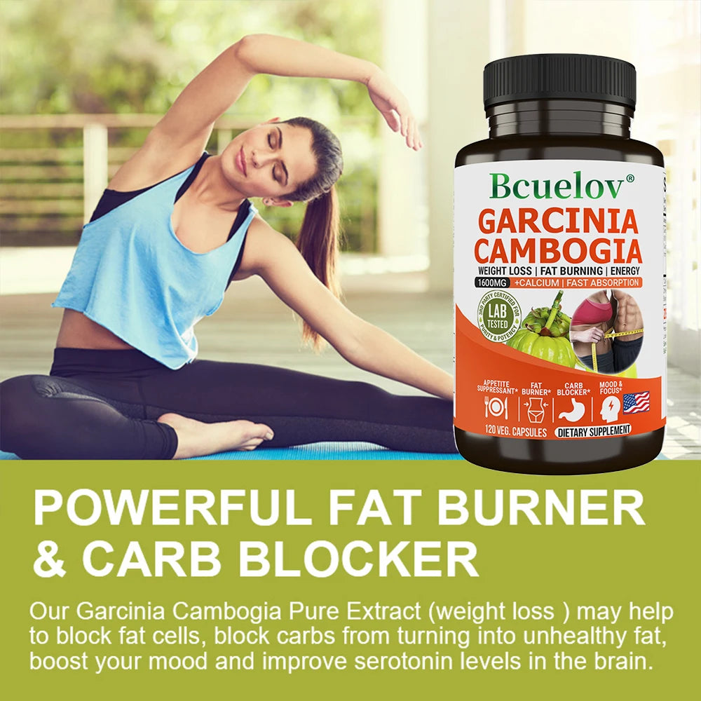 Cápsulas de Garcinia Cambogia Bcuelov para queima de gordura, limpeza intestinal e controle de peso para homens e mulheres, NÃO OGM