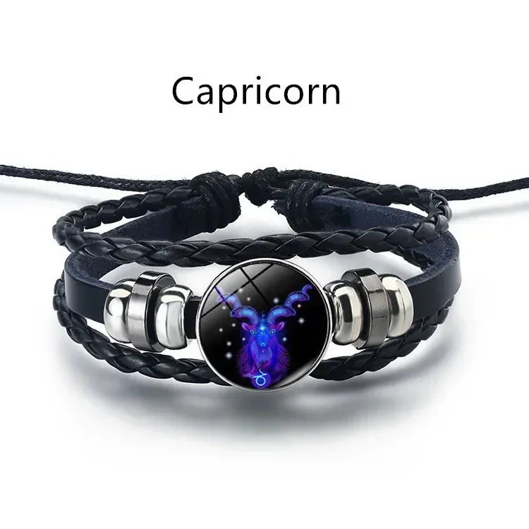 Pulseira ajustável e luminosa do zodíaco - Pulseira espiritual em couro PU que brilha no escuro