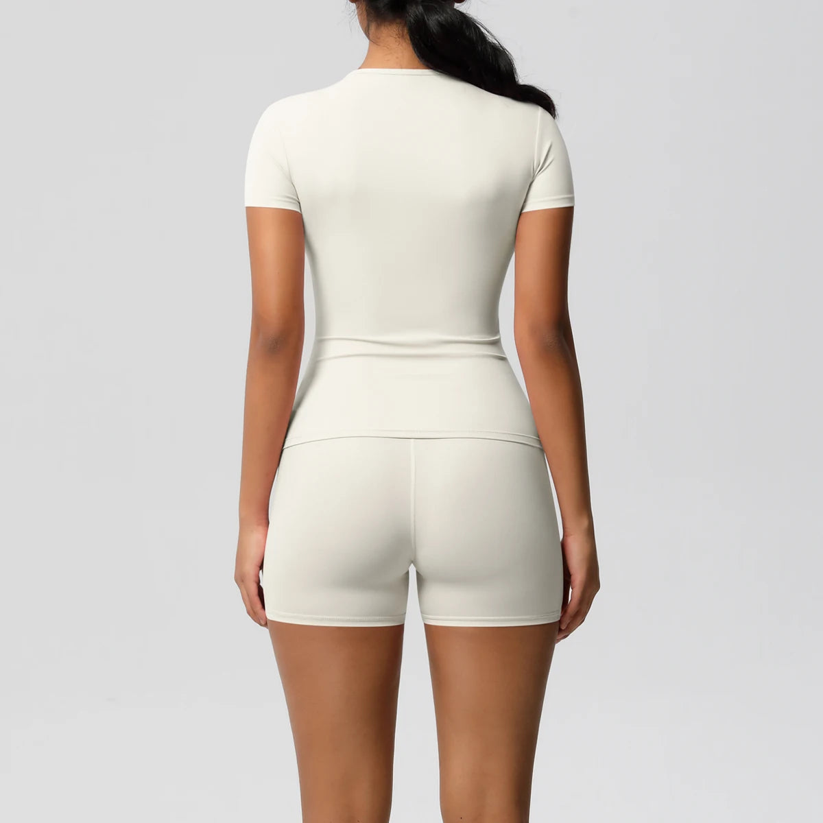 Conjunto de 2 Peças Feminino para Treino - Camisa Push-Up e Shorts Cintura Alta para Yoga e Fitness