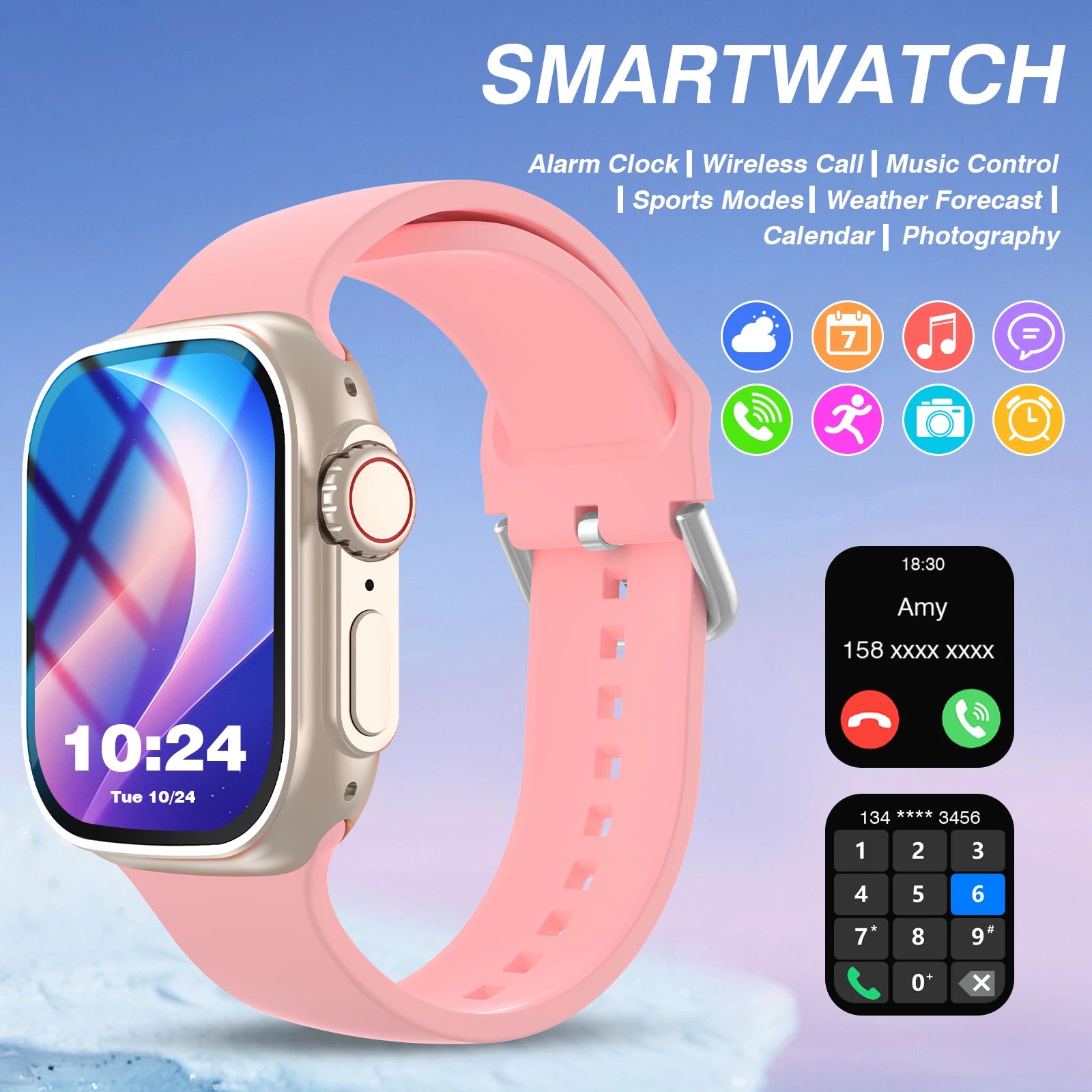 2026 Smart Watch with Wireless Calling, Weather Forecast & Sports Mode, DIY Wallpaper SMS Alerts Silicone Strap for Men Women