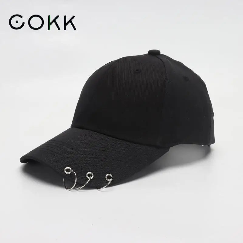 Boné de Beisebol com Anéis - Chapéu Snapback Estilo K-Pop Coreano para Homens e Mulheres