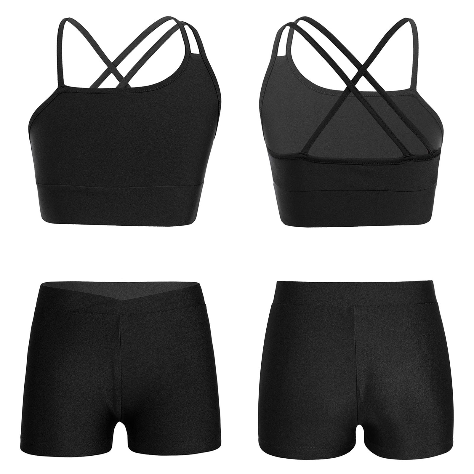 Conjunto de Top Curto e Shorts Esportivo para Meninas - Roupa Esportiva de 2 Peças para Ginástica, Dança e Treino (4-14 anos)