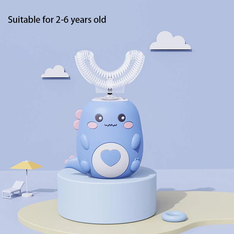 Escova de dentes elétrica infantil em formato de U - Escova de dentes infantil recarregável com tecnologia sônica inteligente de 360°