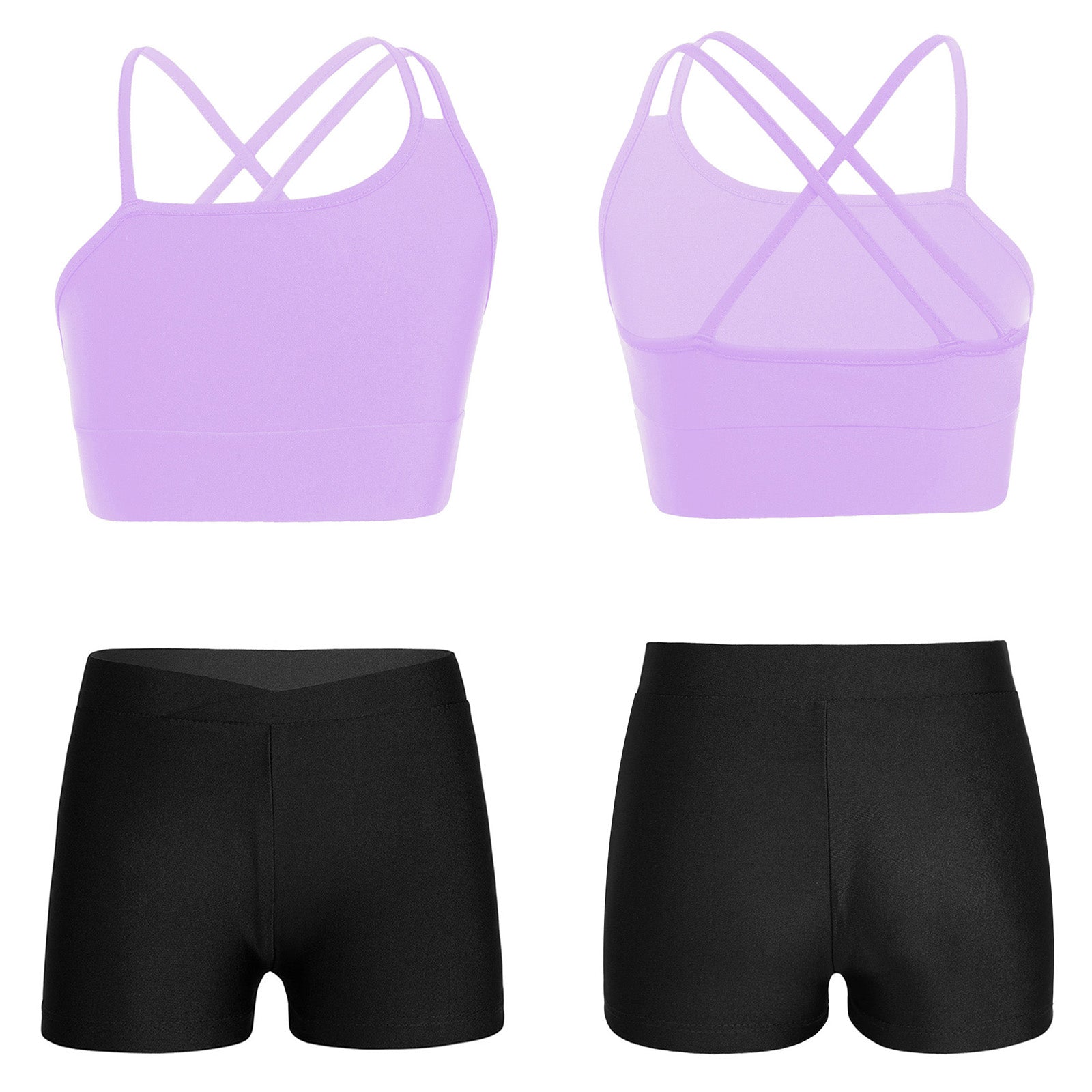 Conjunto de Top Curto e Shorts Esportivo para Meninas - Roupa Esportiva de 2 Peças para Ginástica, Dança e Treino (4-14 anos)