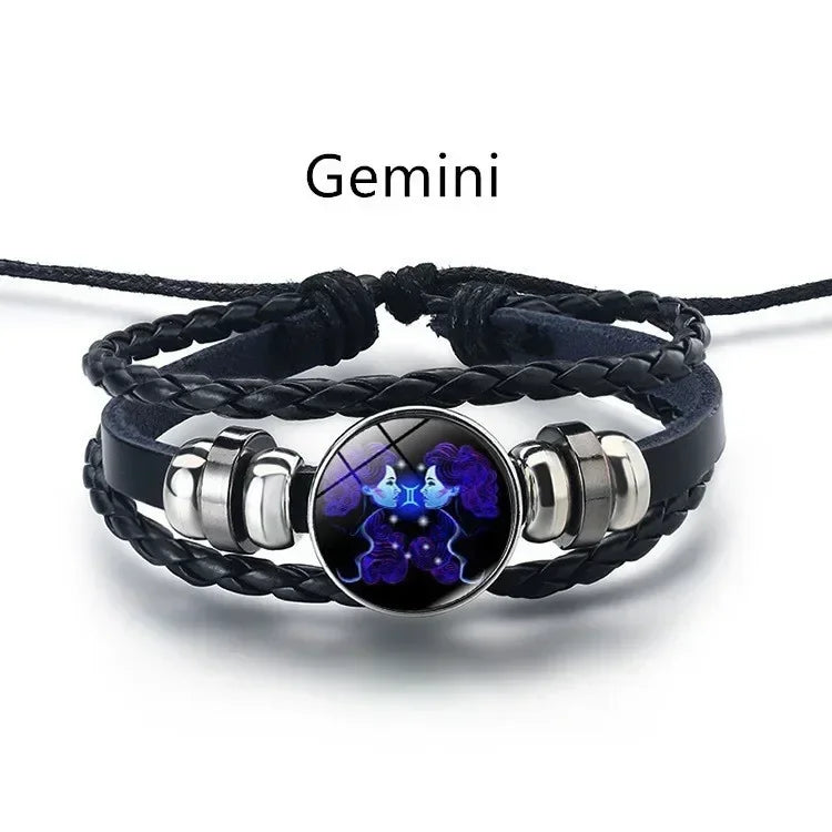 Pulseira ajustável e luminosa do zodíaco - Pulseira espiritual em couro PU que brilha no escuro