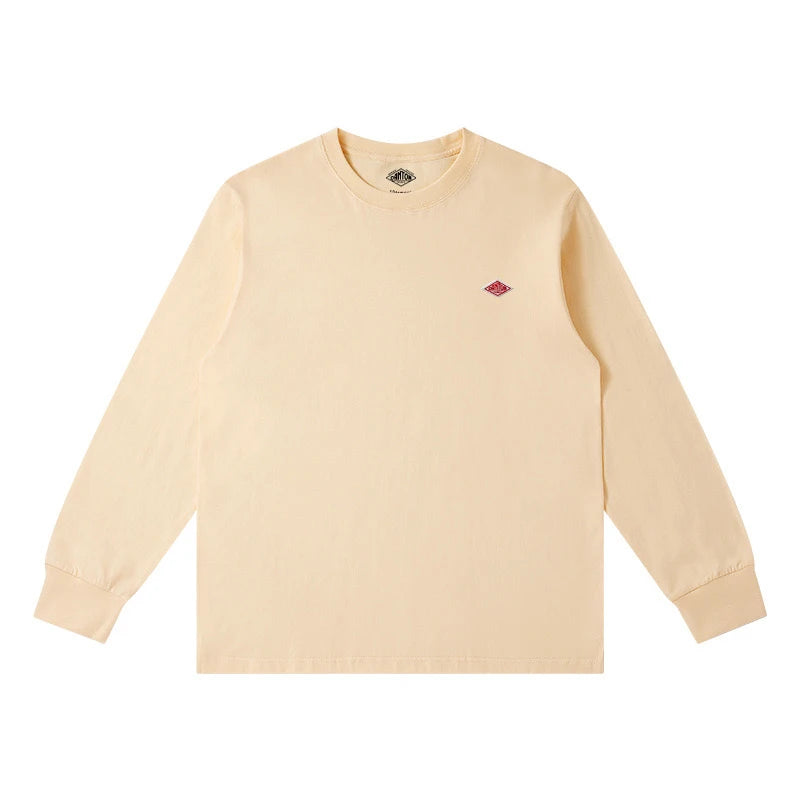 Camiseta de algodão de manga comprida estilo japonês para o outono – Blusa clássica de corte solto