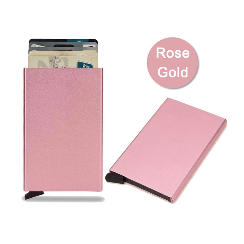 Carteira inteligente RFID, porta-cartões, fina e elegante, em metal, para homens e mulheres. Carteira minimalista com abertura automática, pequena e preta.