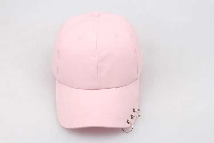 Boné de Beisebol com Anéis - Chapéu Snapback Estilo K-Pop Coreano para Homens e Mulheres