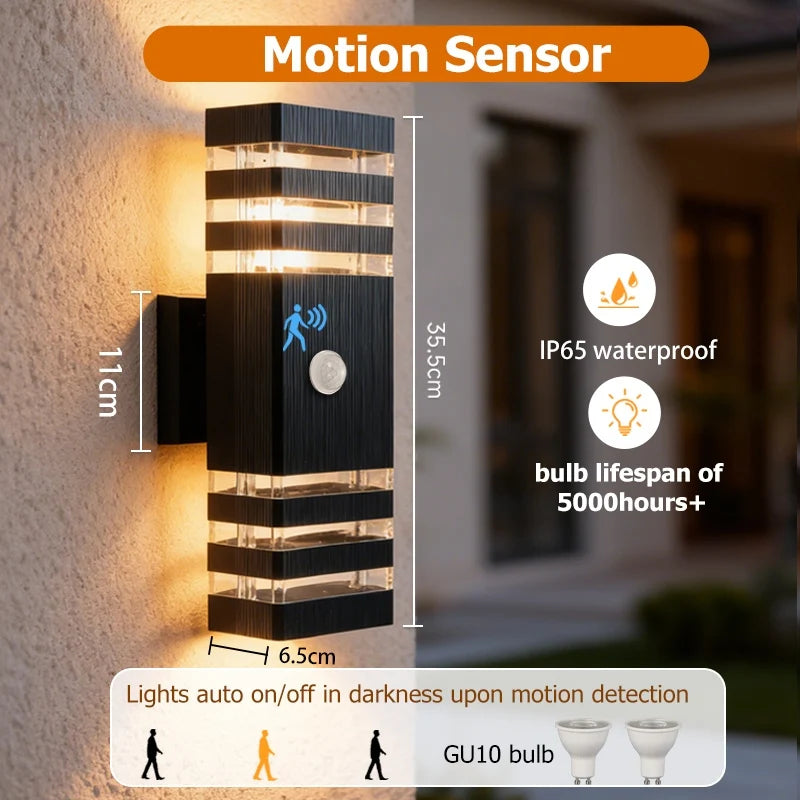 Luminária de parede LED inteligente com sensor de movimento - Luminária externa à prova d'água para varanda e jardim (110V-220V)
