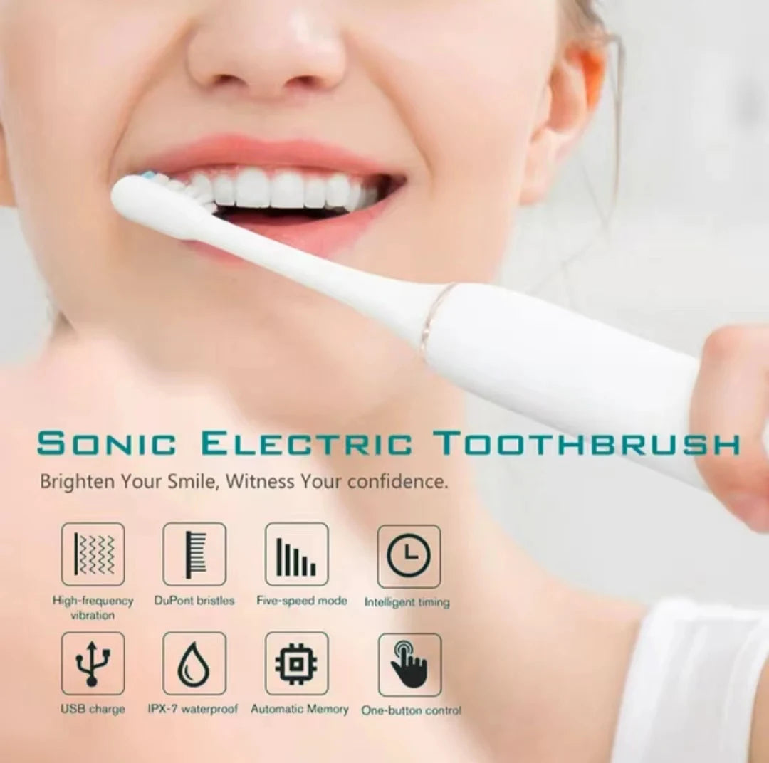 Escova de dentes elétrica sônica para adultos - Recarregável via USB, à prova d'água IPX7, com 6 modos de limpeza.