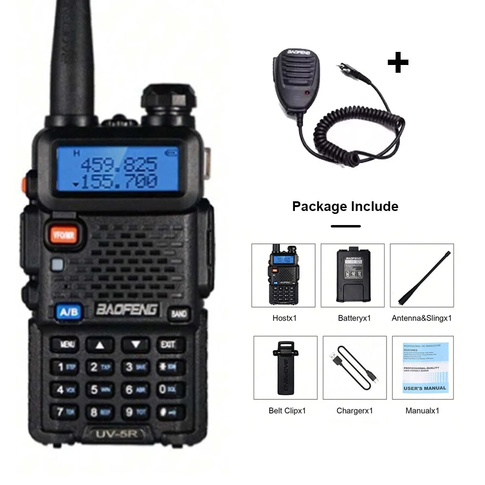 Rádio bidirecional Baofeng UV-5R - Rádio amador de banda dupla VHF/UHF com carregamento USB