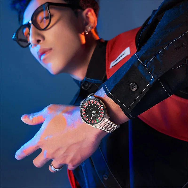 TIMEARTX Men's Poker Roulette Watch – European Design Quartz Wristwatch with Luminous Hands | Gift for Him