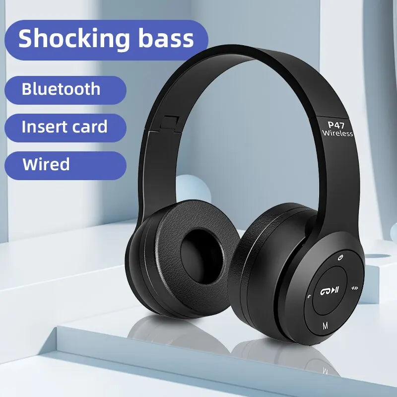 Fones de ouvido sem fio Bluetooth P47 - Fones de ouvido supra-auriculares dobráveis ​​com graves estéreo HiFi