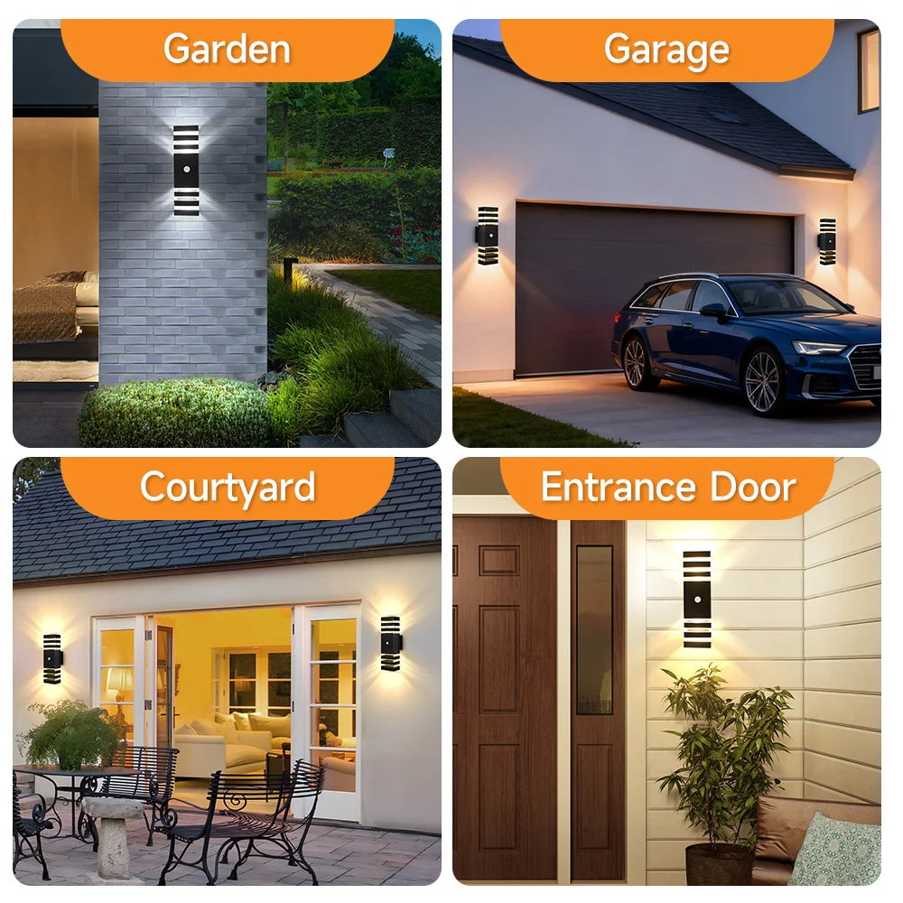 Luminária de parede LED inteligente com sensor de movimento - Luminária externa à prova d'água para varanda e jardim (110V-220V)