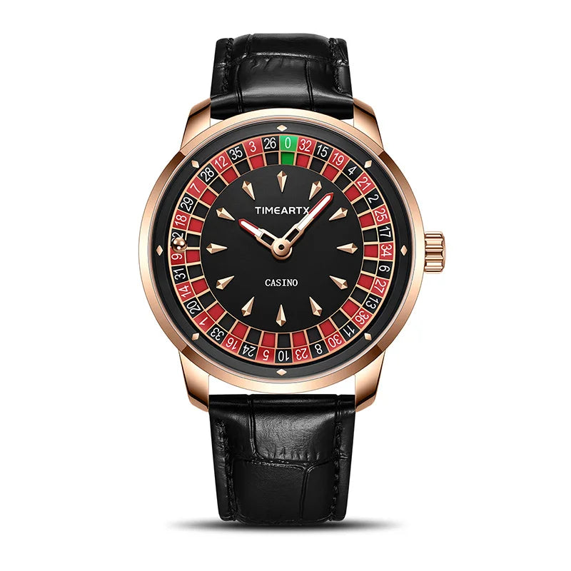 TIMEARTX Men's Poker Roulette Watch – European Design Quartz Wristwatch with Luminous Hands | Gift for Him
