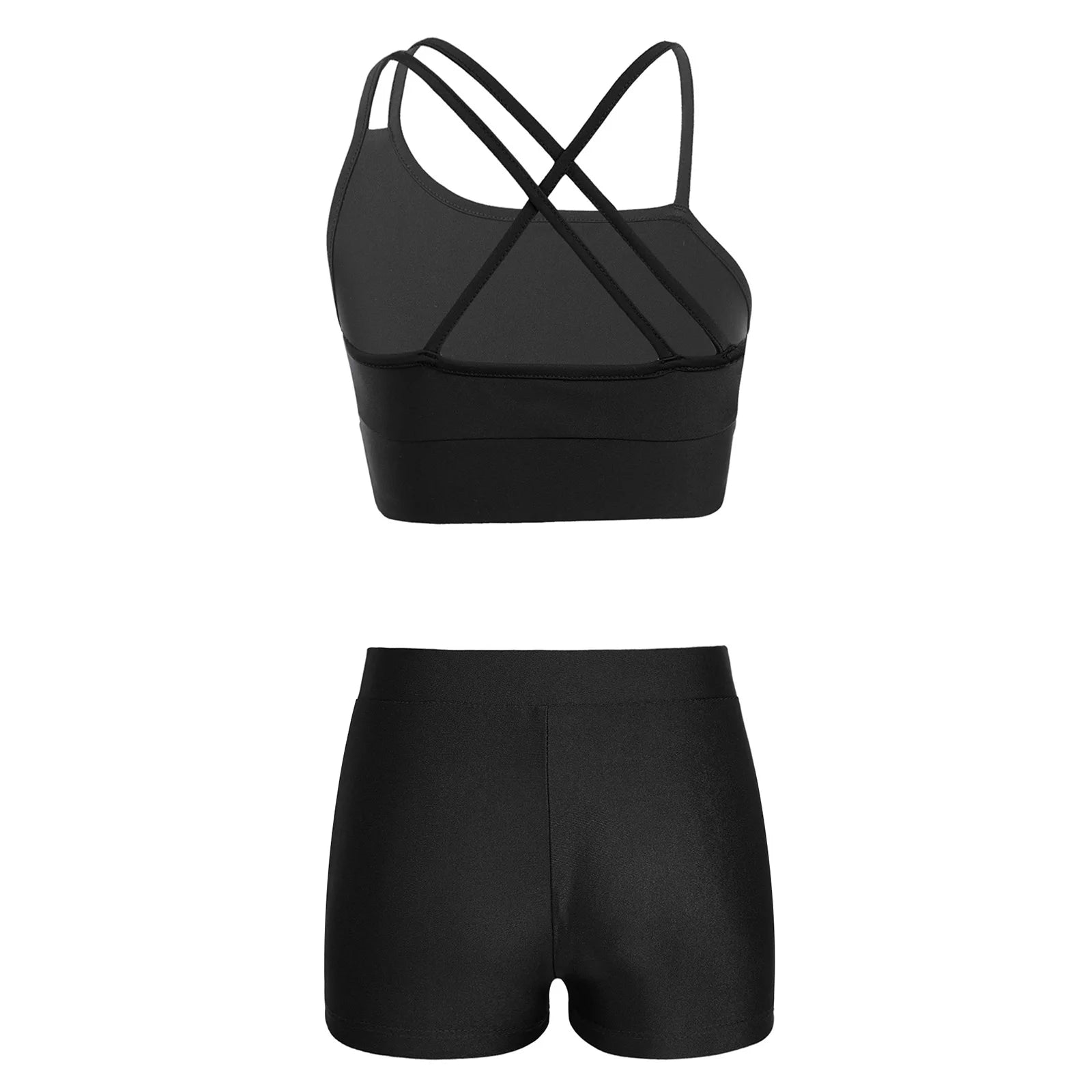Conjunto de Top Curto e Shorts Esportivo para Meninas - Roupa Esportiva de 2 Peças para Ginástica, Dança e Treino (4-14 anos)