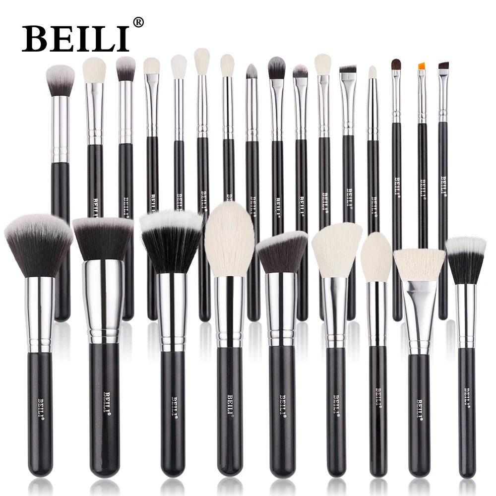 Kit profissional de pincéis para base e sombra para maquiagem.