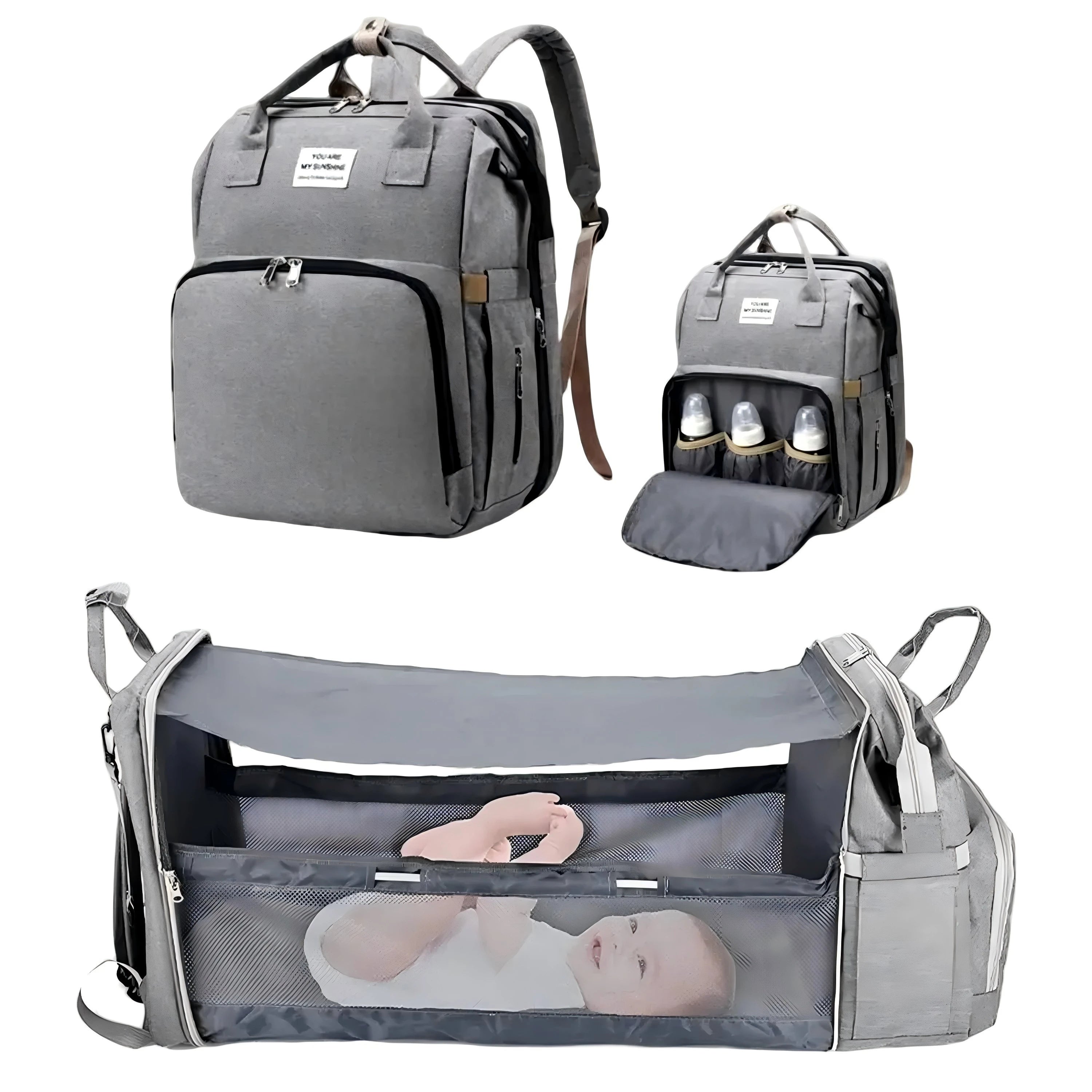 3-in-1 Diaper Bag Backpack – Foldable Baby Bed with USB Charging Port