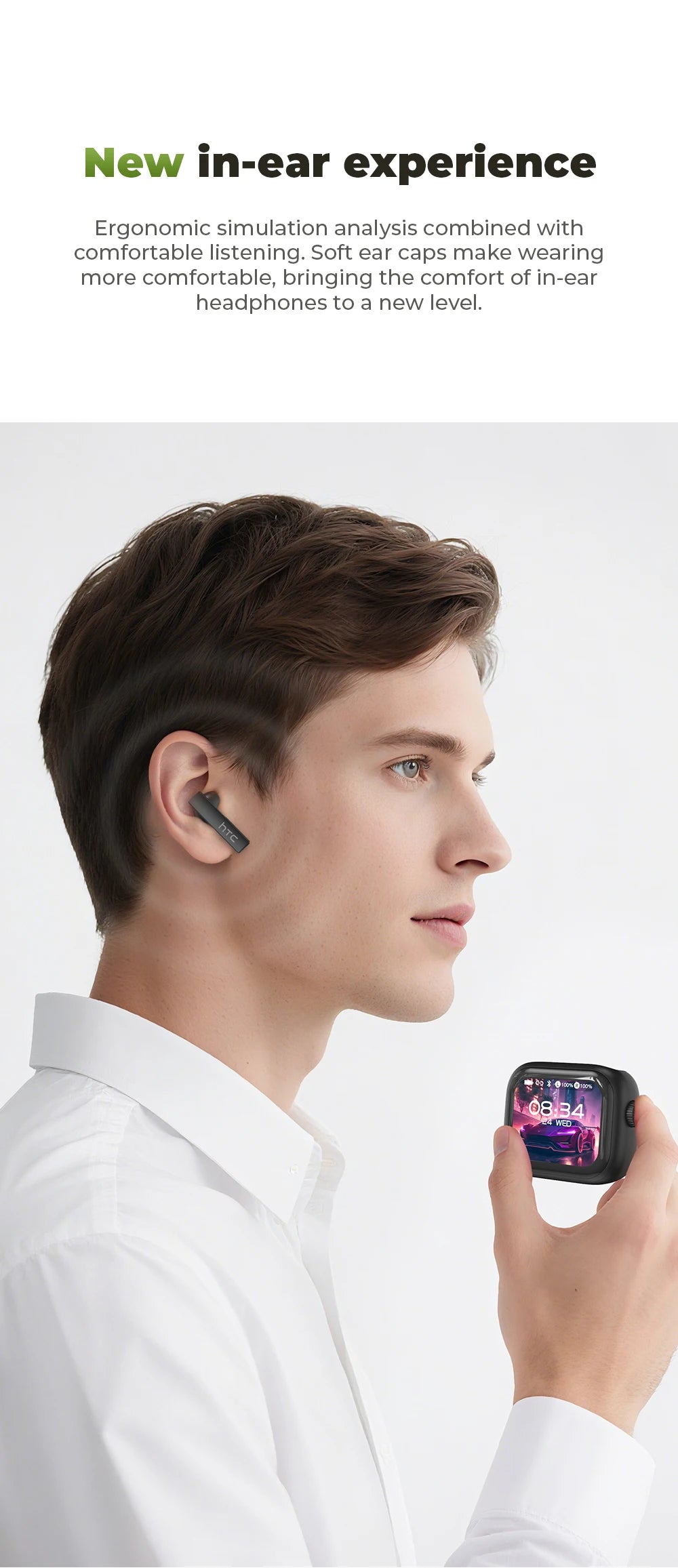 Fones de Ouvido Bluetooth HTC com Tradutor IA e Legendas HD - TWS Esportivo Sem Fio