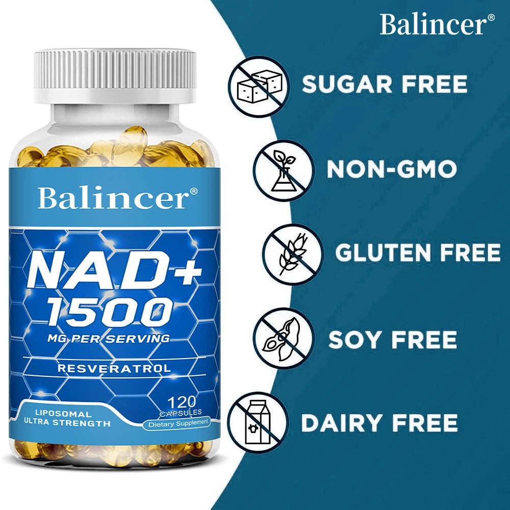 Suplemento NAD+, com Resveratrol, Suplemento de Energia Natural, Apoio à Saúde Celular, Antienvelhecimento, Aumento da Imunidade - 120 Cápsulas