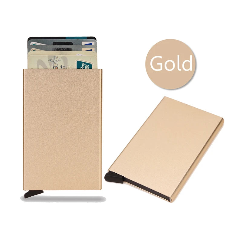Carteira inteligente RFID, porta-cartões, fina e elegante, em metal, para homens e mulheres. Carteira minimalista com abertura automática, pequena e preta.
