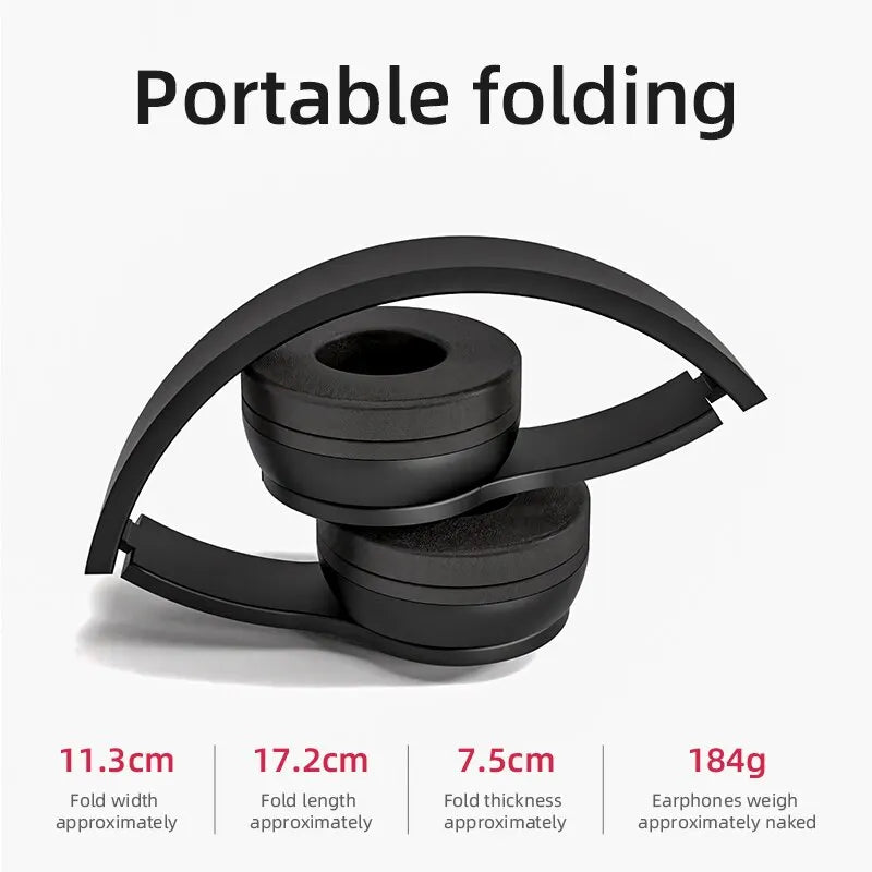 Fones de ouvido sem fio Bluetooth P47 - Fones de ouvido supra-auriculares dobráveis ​​com graves estéreo HiFi