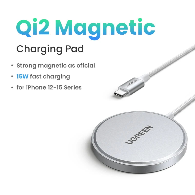 UGREEN 15W Magnetic Wireless Charger – Qi2 MagSafe Charging Pad for iPhone 16 & 17 Pro Max