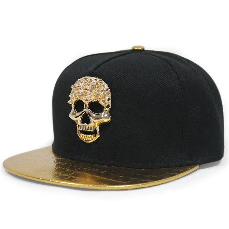 Boné de Aba Reta com Rebites de Caveira - Boné de Beisebol Snapback Estilo Hip-Hop para Dança de Rua e Estilo Urbano