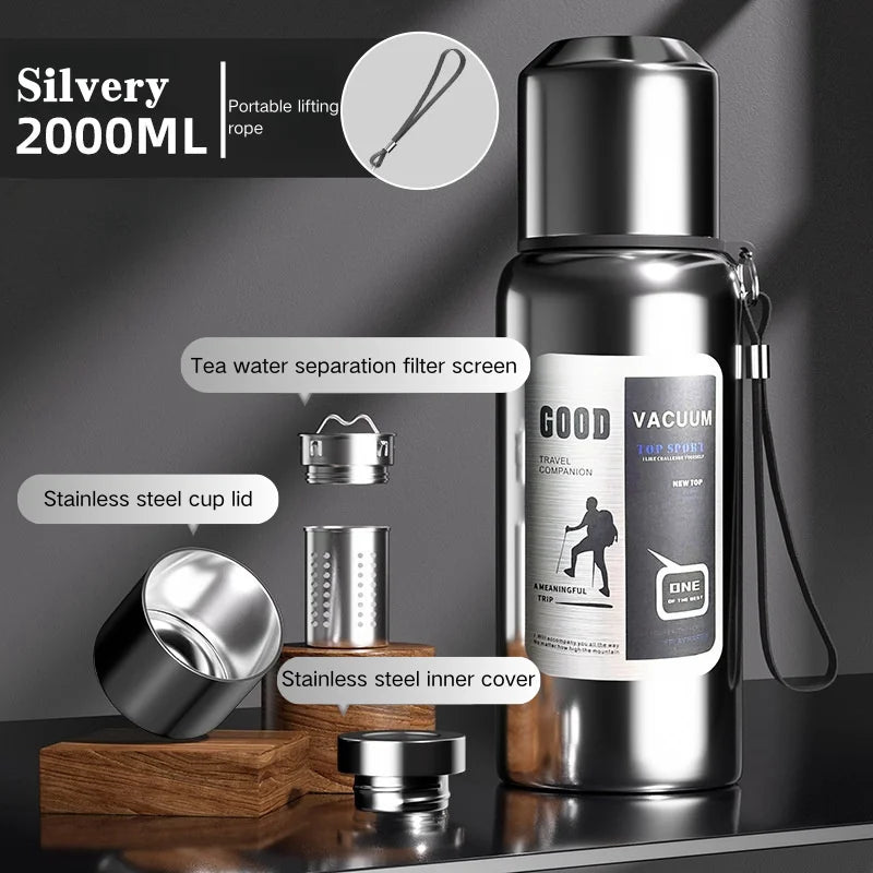 Garrafa Térmica Grande Isolada em Aço Inoxidável - 600ml-2000ml