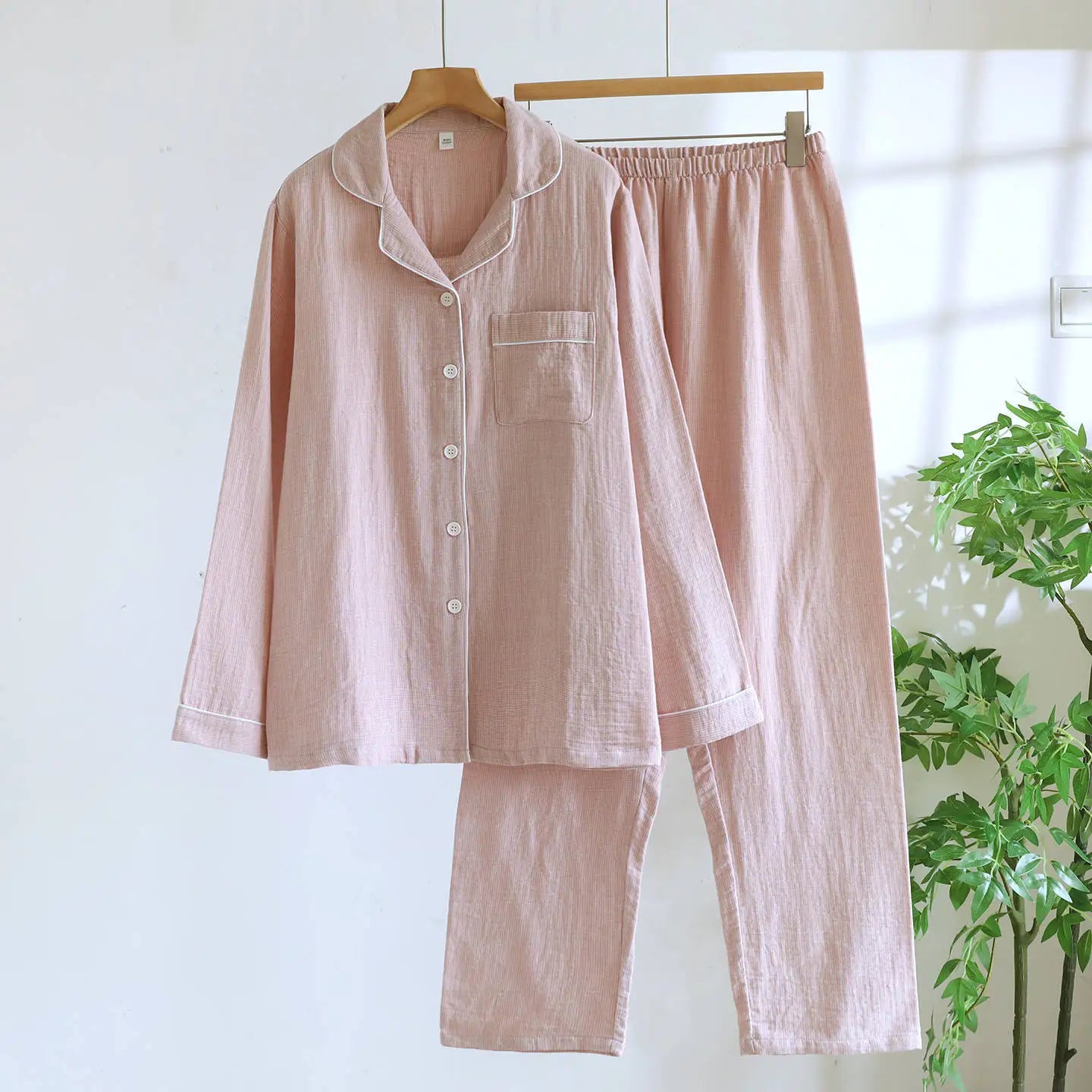 Conjunto de pijama de casal 2026 – Calça e blusa de manga comprida em algodão