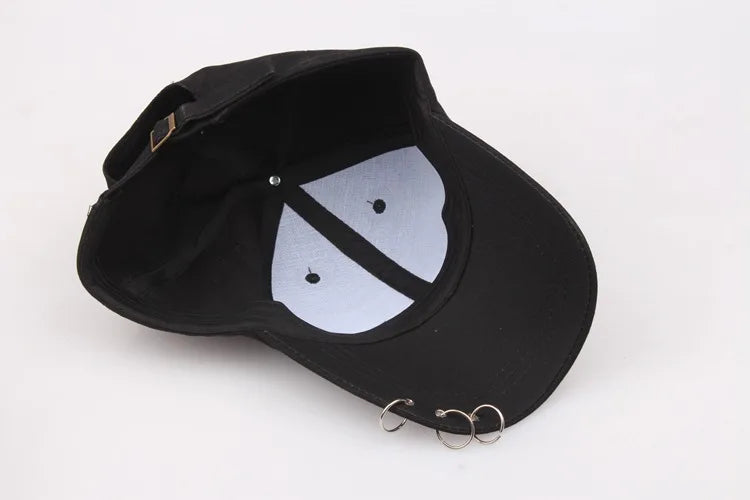 Boné de Beisebol com Anéis - Chapéu Snapback Estilo K-Pop Coreano para Homens e Mulheres