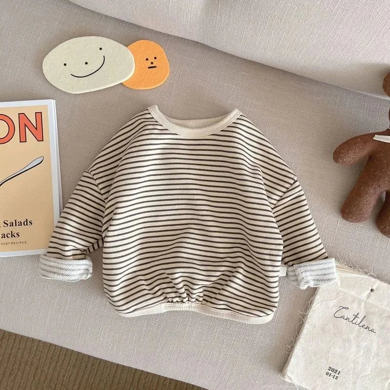 Camiseta Infantil Listrada de Manga Comprida - Blusa de Algodão Unissex para Meninos e Meninas (2-6 anos)