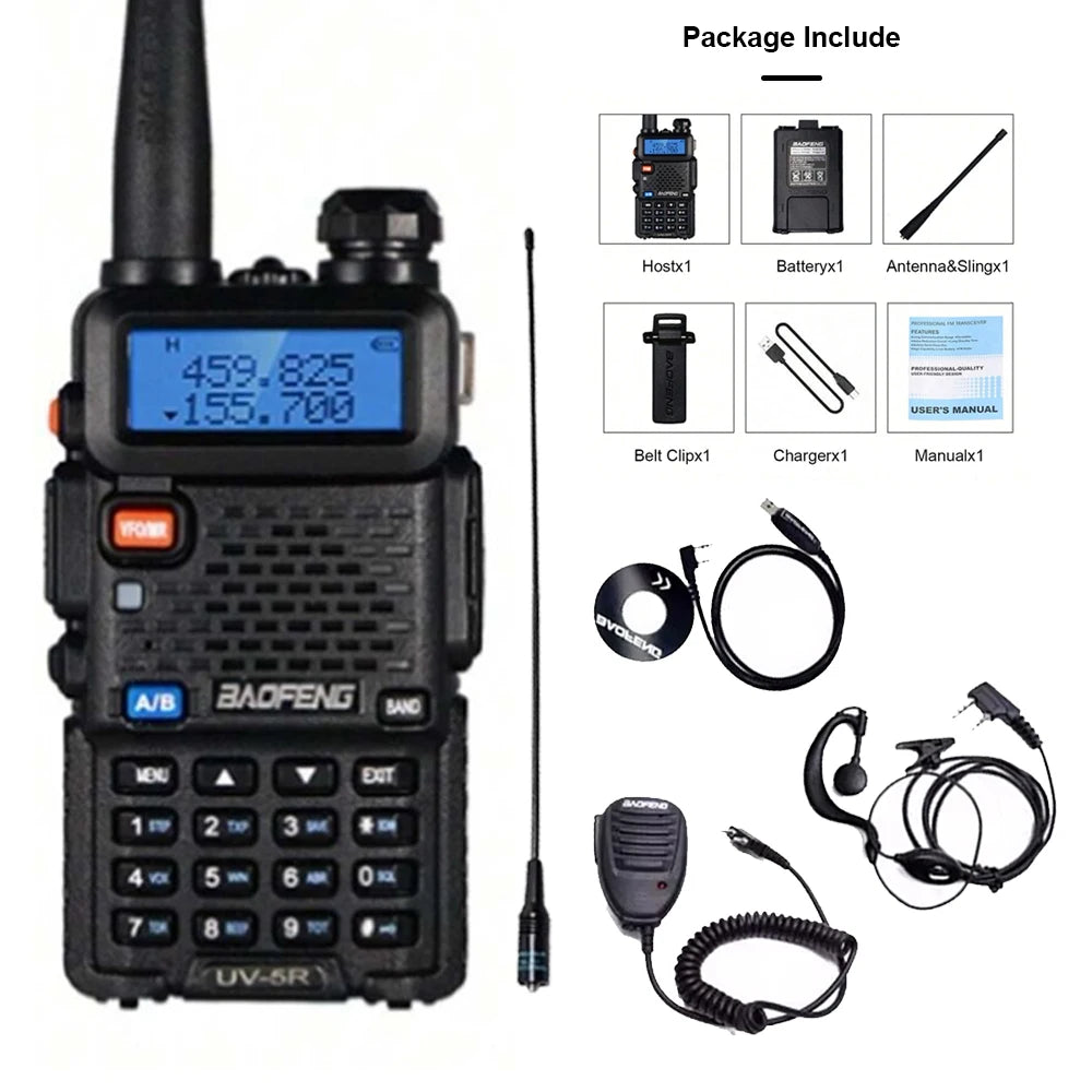 Rádio bidirecional Baofeng UV-5R - Rádio amador de banda dupla VHF/UHF com carregamento USB