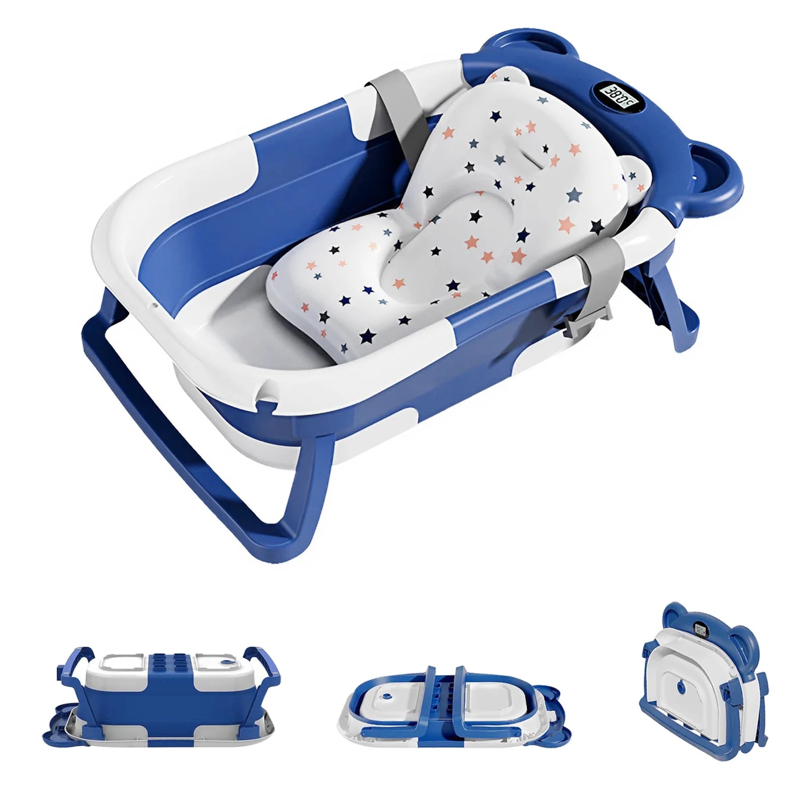 Portable Collapsible Baby Bathtub – Travel Bathtub with Thermometer & Cushion