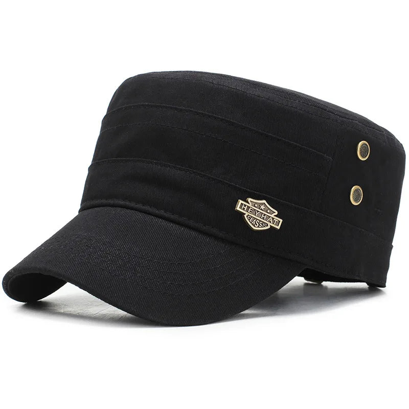 Vintage Flat Top Cadet Cap - Cotton Military Style Hat for Men & Women